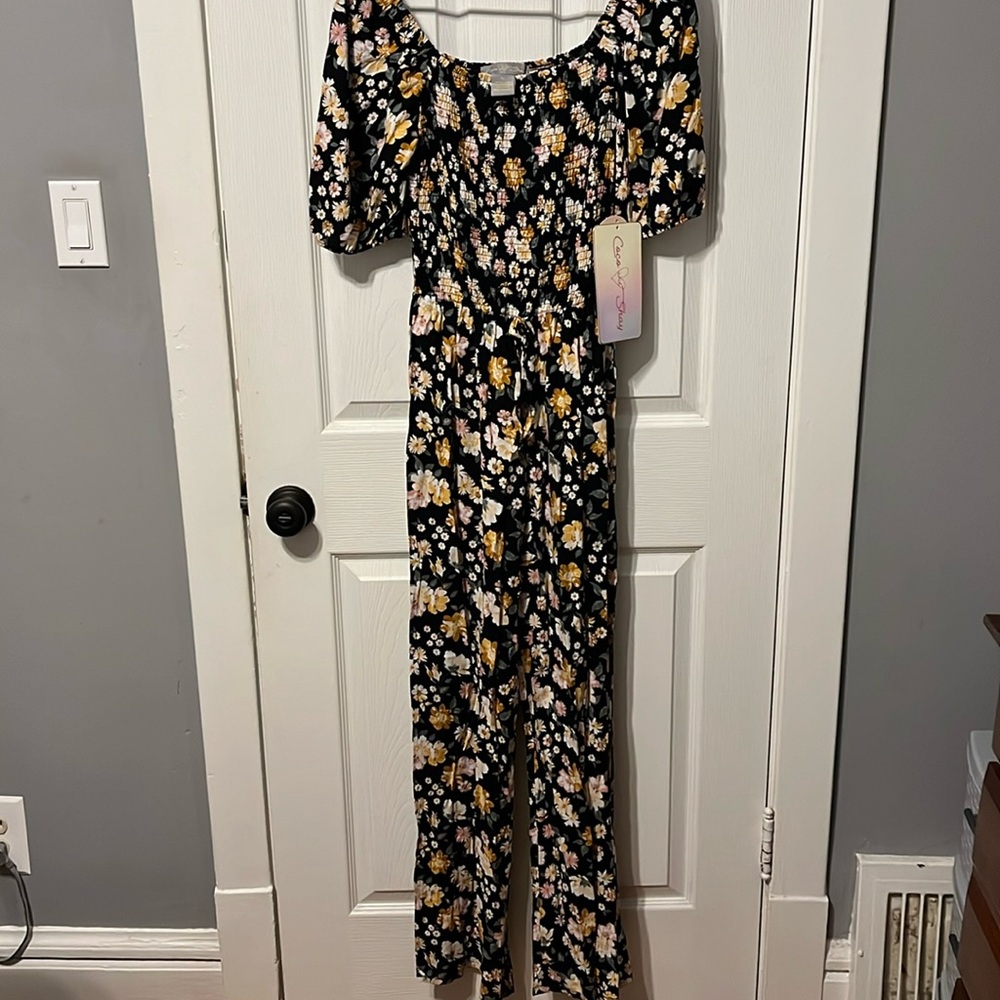 Jumpsuit Medium Floral Straight Leg